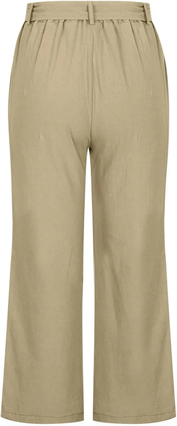 Capris Linen Pants Women Summer 2025 Dressy Casual Wide Leg Lounge Palazzo Pant High Waisted Flowy Beach Crop Trouser
