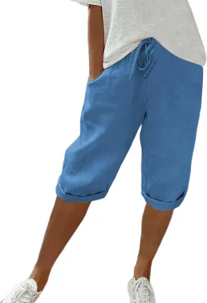 Capris Pants for Women Pants Ladies Loose Drawstring Casual Solid Color Shorts Beach Clothes Linen Pants Women