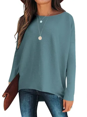 Caracilia Women Boat Neck Batwing Long Sleeve 2024 Fall Oversized Ribbed Knit Pullover Sweaters Baggy Jumper Tunic Tops