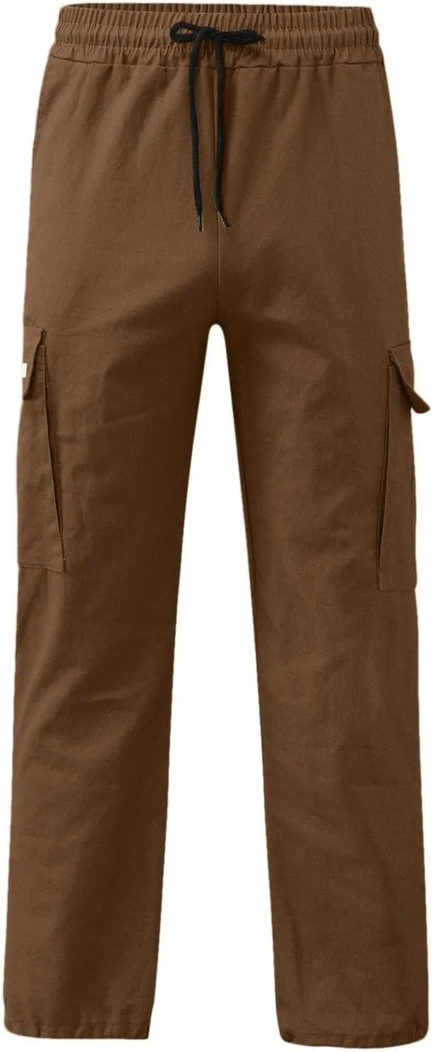 Cargo Pants for Men, Big and Tall Elastic Waist Cotton Woven Sweatpants Causal Rope Multi Pockets Joggers Athletic Pants