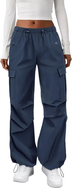 Cargo Pants Women Elastic Waisted Parachute Hiking Pants with Pockets Water-Resistant Lightweight Baggy Pants