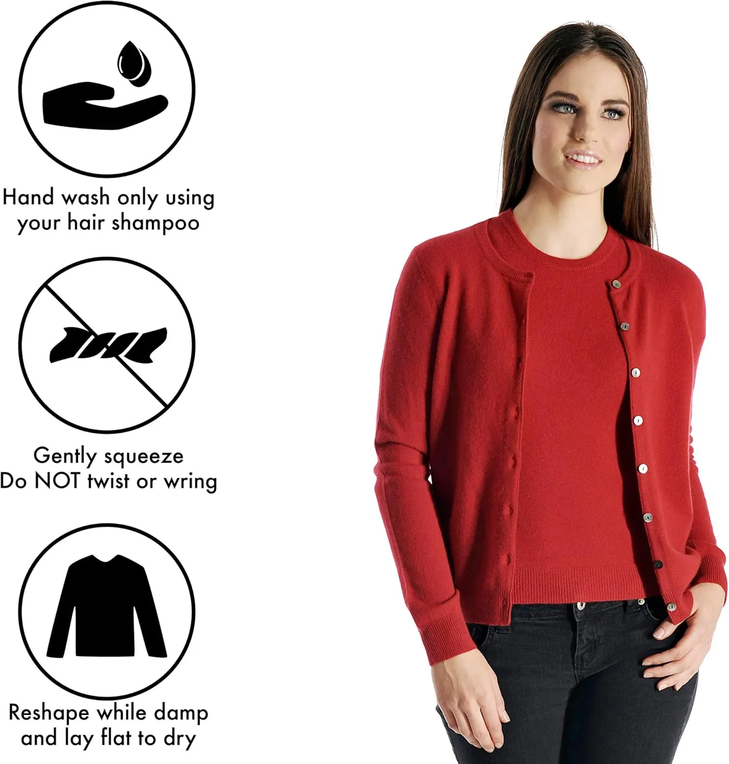 Cashmere Boutique 100% Pure Cashmere Cardigan Twin Sets for Women - Round Neck, Long Sleeve, Button Down, Soft & Warm Sweater