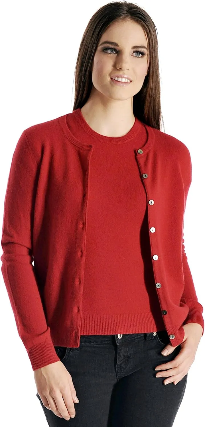 Cashmere Boutique 100% Pure Cashmere Cardigan Twin Sets for Women - Round Neck, Long Sleeve, Button Down, Soft & Warm Sweater