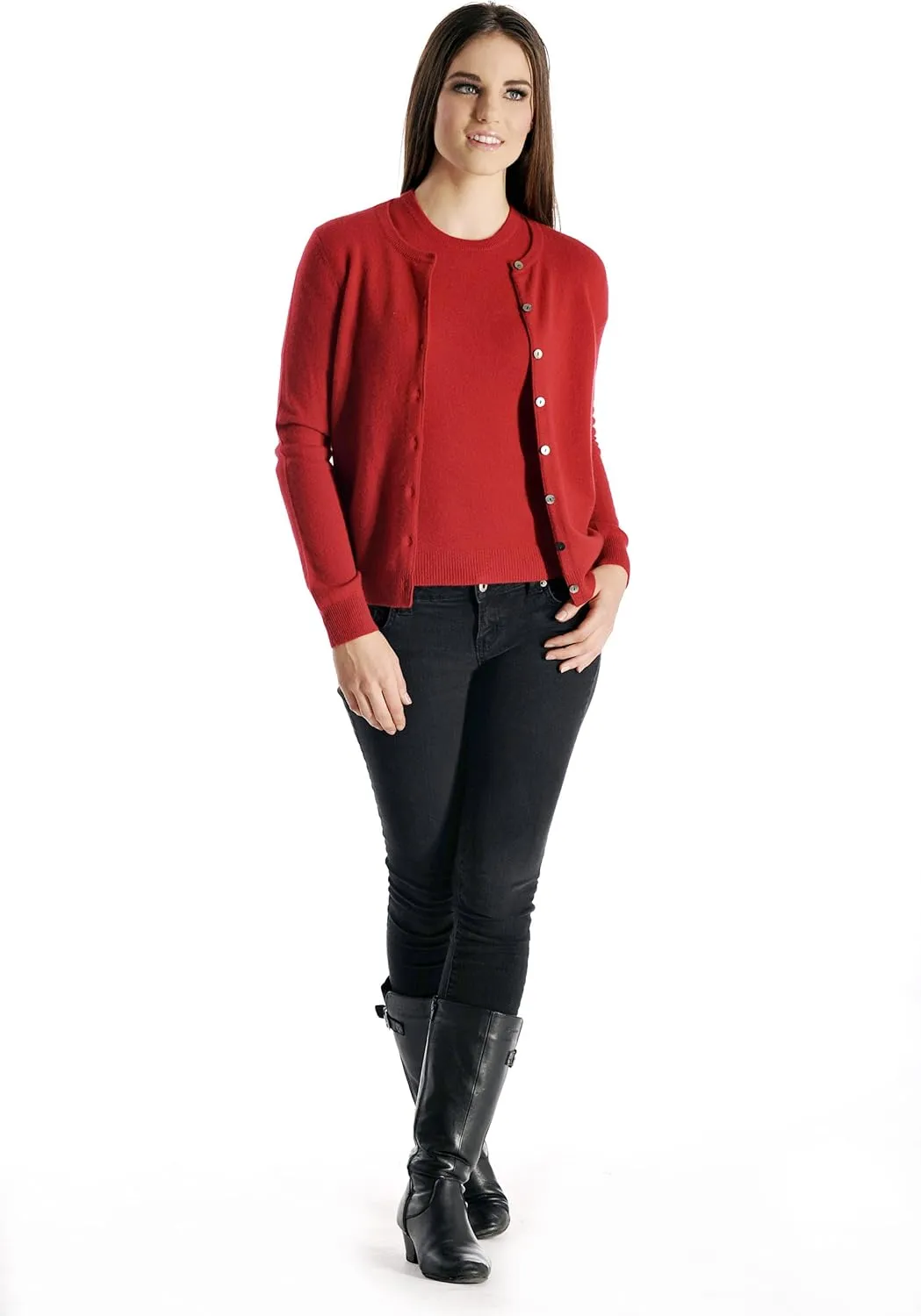 Cashmere Boutique 100% Pure Cashmere Cardigan Twin Sets for Women - Round Neck, Long Sleeve, Button Down, Soft & Warm Sweater