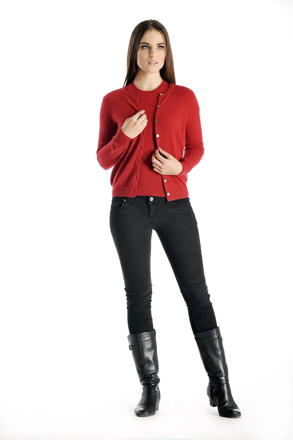 Cashmere Boutique 100% Pure Cashmere Cardigan Twin Sets for Women - Round Neck, Long Sleeve, Button Down, Soft & Warm Sweater