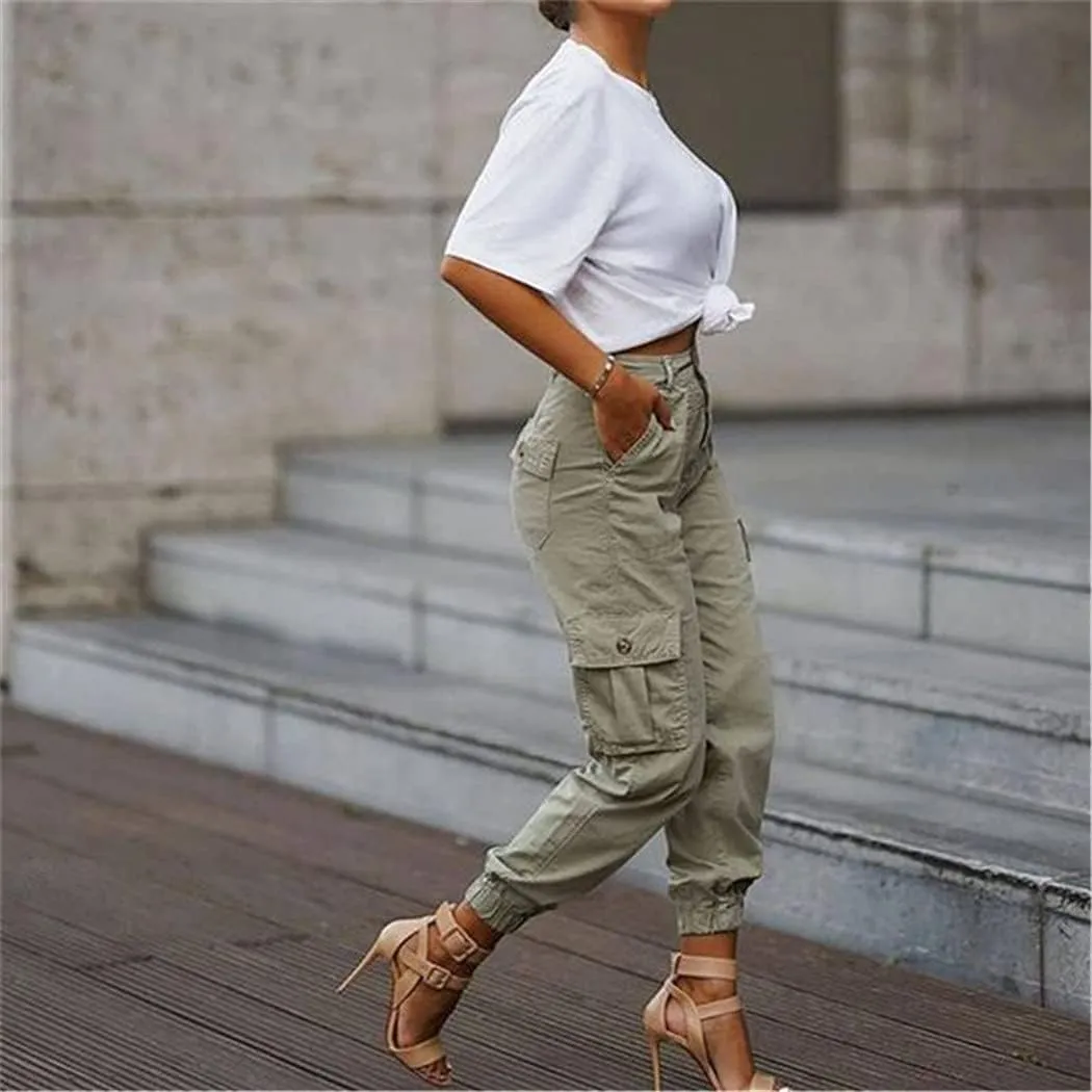 Casual Cargo Stacked Pants, Women Spring Autumn High Waist Harem Pants, Pocket Sweat Pants Jogger Trousers