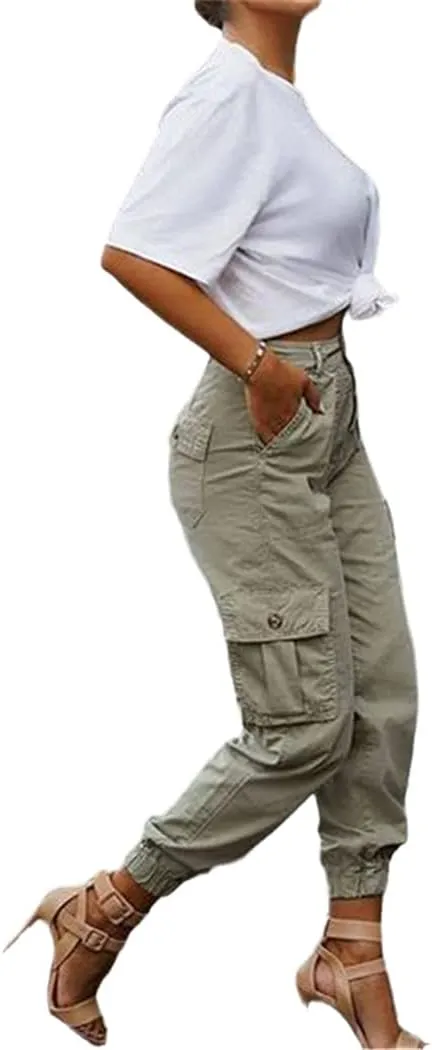 Casual Cargo Stacked Pants, Women Spring Autumn High Waist Harem Pants, Pocket Sweat Pants Jogger Trousers