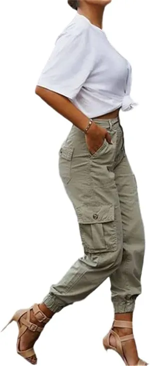 Casual Cargo Stacked Pants, Women Spring Autumn High Waist Harem Pants, Pocket Sweat Pants Jogger Trousers