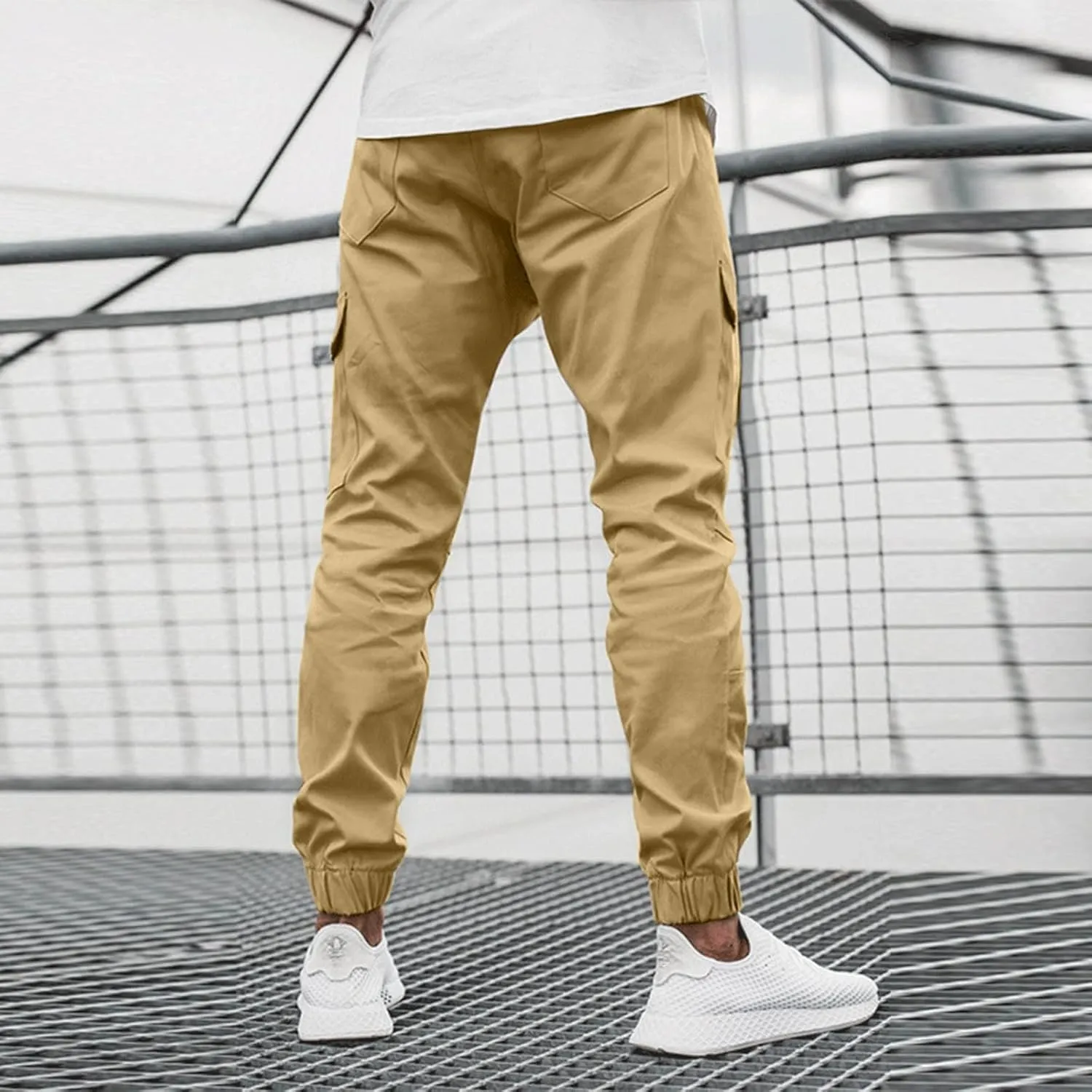 Casual Cinch Bottom Cargo Pants for Men Workout Side Zip Sweatpants Fashion Slim Fit Joggers Trousers with Pocket