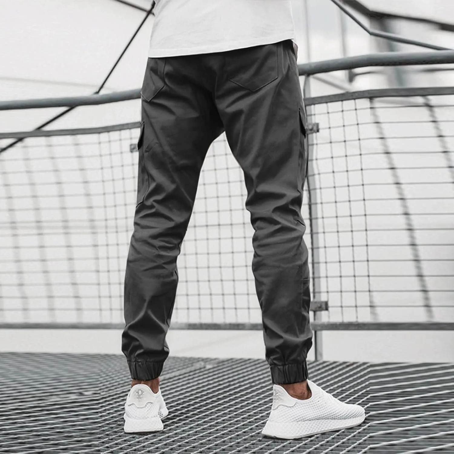 Casual Cinch Bottom Cargo Pants for Men Workout Side Zip Sweatpants Fashion Slim Fit Joggers Trousers with Pocket