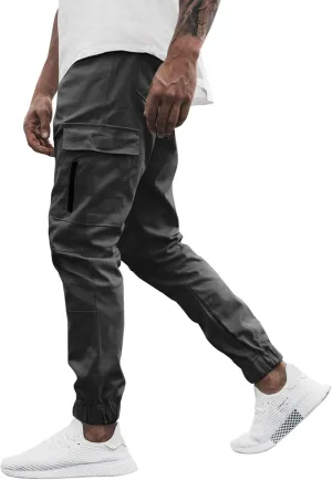 Casual Cinch Bottom Cargo Pants for Men Workout Side Zip Sweatpants Fashion Slim Fit Joggers Trousers with Pocket