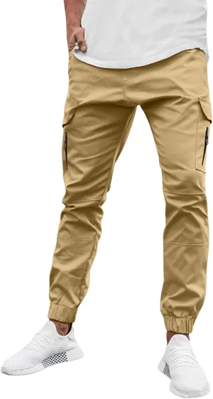 Casual Cinch Bottom Cargo Pants for Men Workout Side Zip Sweatpants Fashion Slim Fit Joggers Trousers with Pocket