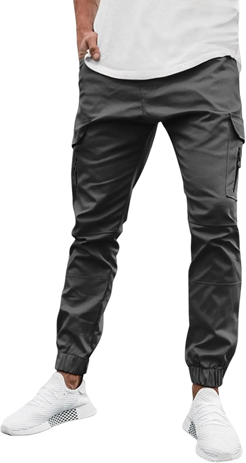 Casual Cinch Bottom Cargo Pants for Men Workout Side Zip Sweatpants Fashion Slim Fit Joggers Trousers with Pocket