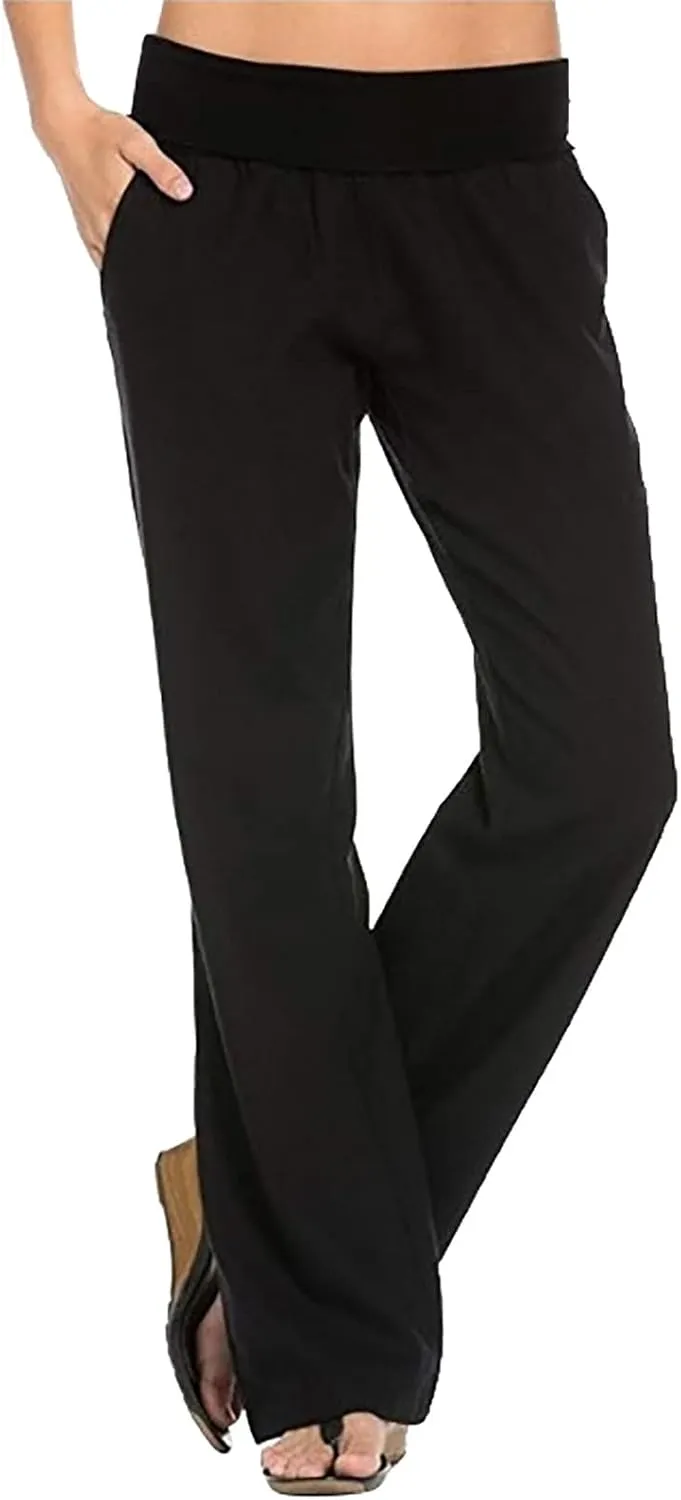 Casual Linen Pants for Womens Loose Fit Straight Leg Trousers 2025 Summer Lightweight Beach Pants with Pockets