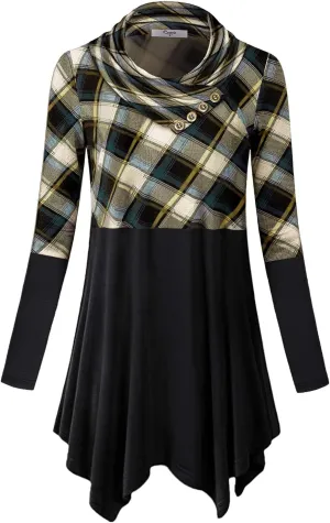 Cestyle Womens Fall Long Sleeve Cowl Neck Asymmetrical Hemline Flowy Tunic Top