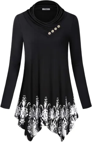 Cestyle Womens Fall Long Sleeve Cowl Neck Asymmetrical Hemline Flowy Tunic Top