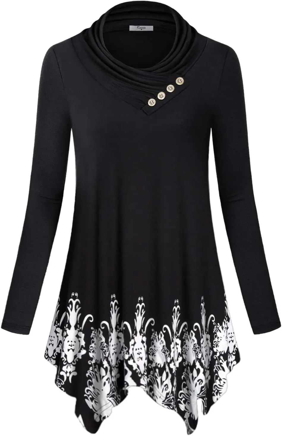 Cestyle Womens Fall Long Sleeve Cowl Neck Asymmetrical Hemline Flowy Tunic Top