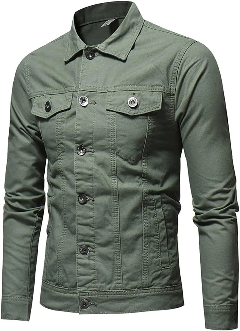 CHARTOU Men's Regular Fit Distressed Long Sleeve Denim Jacket Jean Motor Trucker Coat
