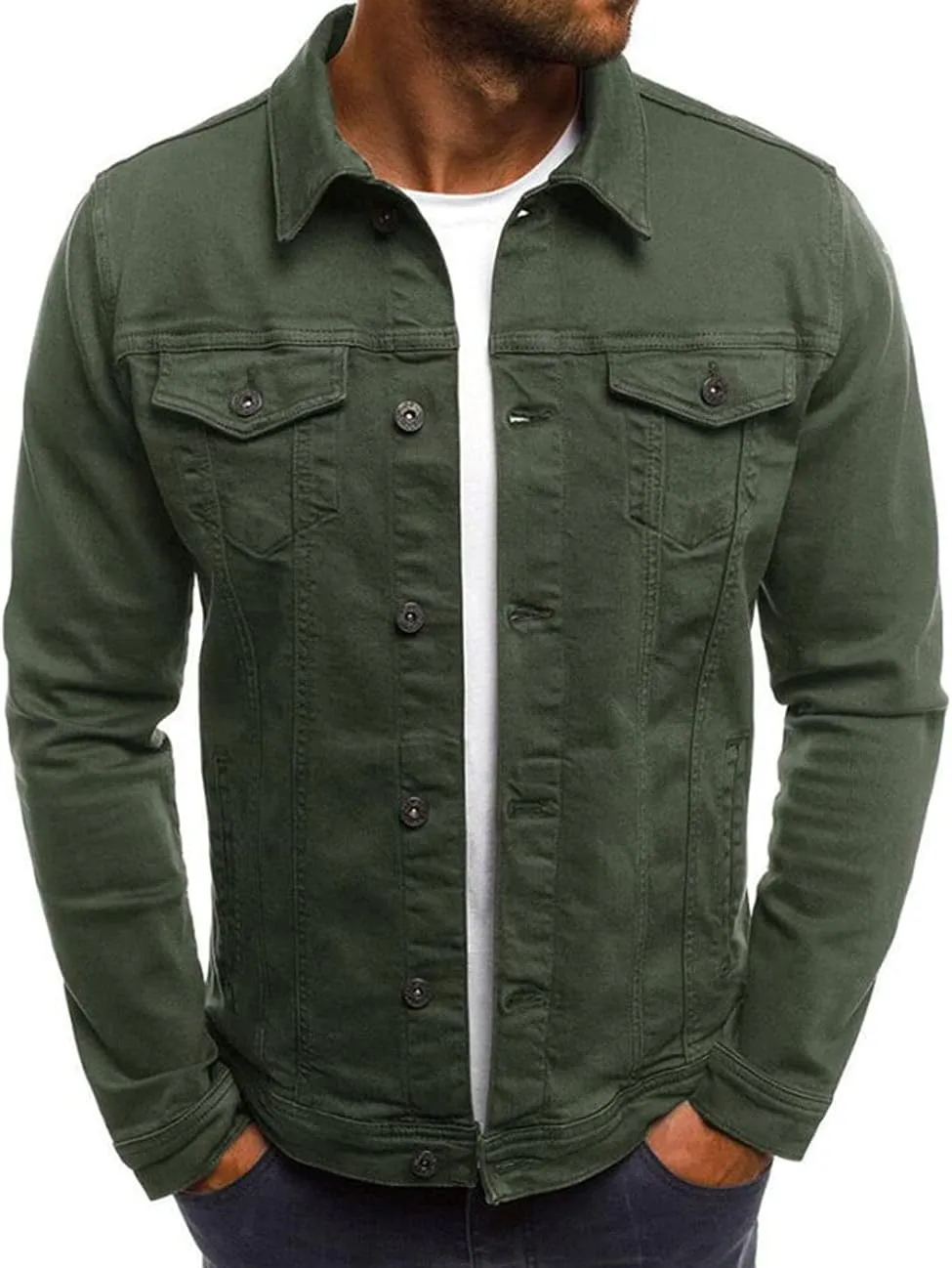 CHARTOU Men's Regular Fit Distressed Long Sleeve Denim Jacket Jean Motor Trucker Coat