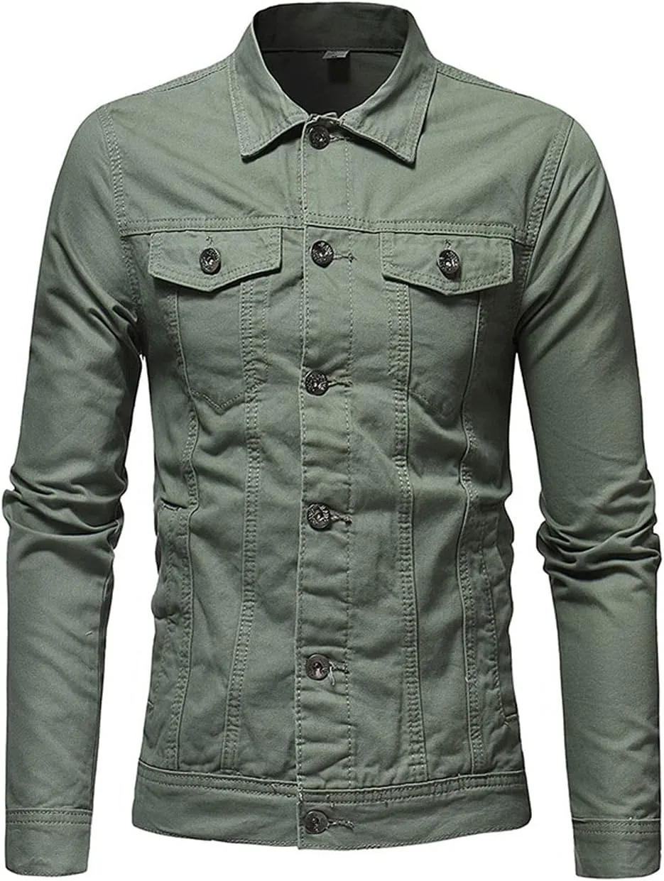 CHARTOU Men's Regular Fit Distressed Long Sleeve Denim Jacket Jean Motor Trucker Coat