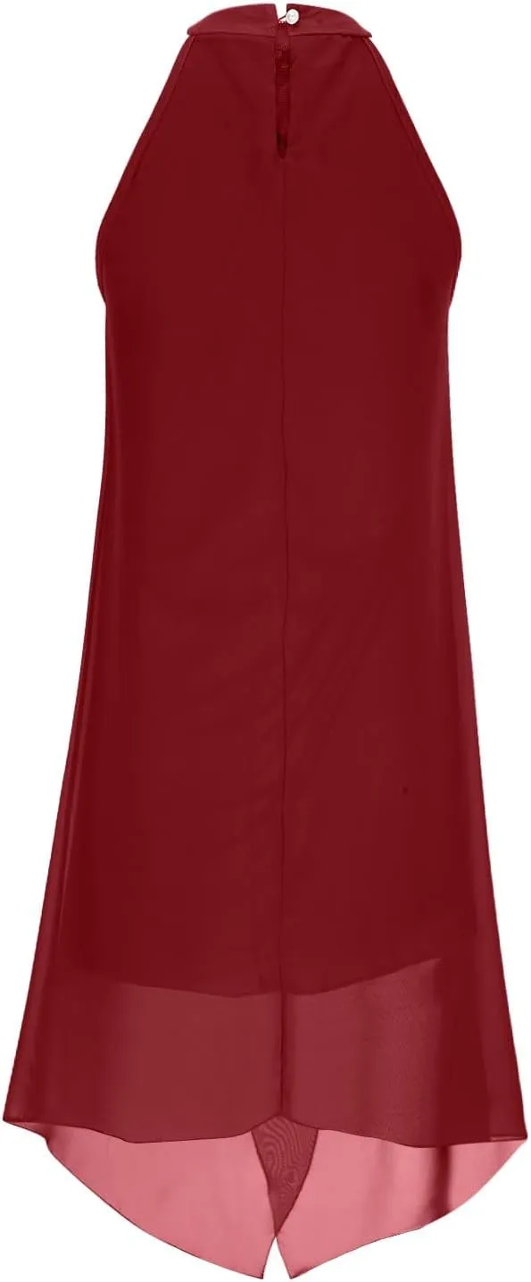Chiffon Halter Dress for Women Dressy Tiered Evening Dresses Plus Size Choker Neck Swing Midi Sundress