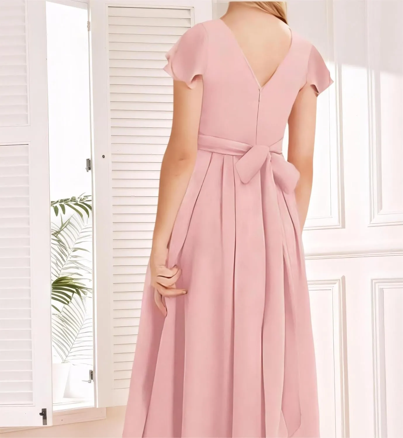 Chiffon Junior Bridesmaid Dress High-Low Long Flower Girl Dress for Wedding Formal Special Occasion Gowns for Kids