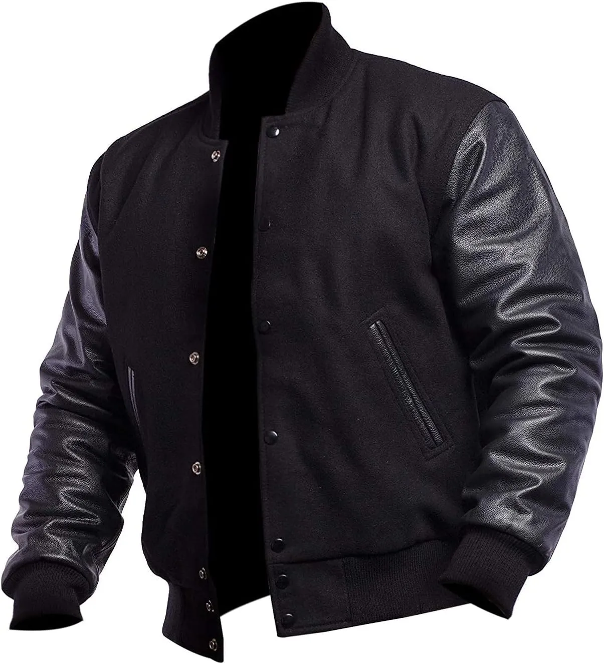 College Letterman Style Varsity Jacket  Mens/Womens High School Baseball Coat Wool   Faux Leather Sleeves