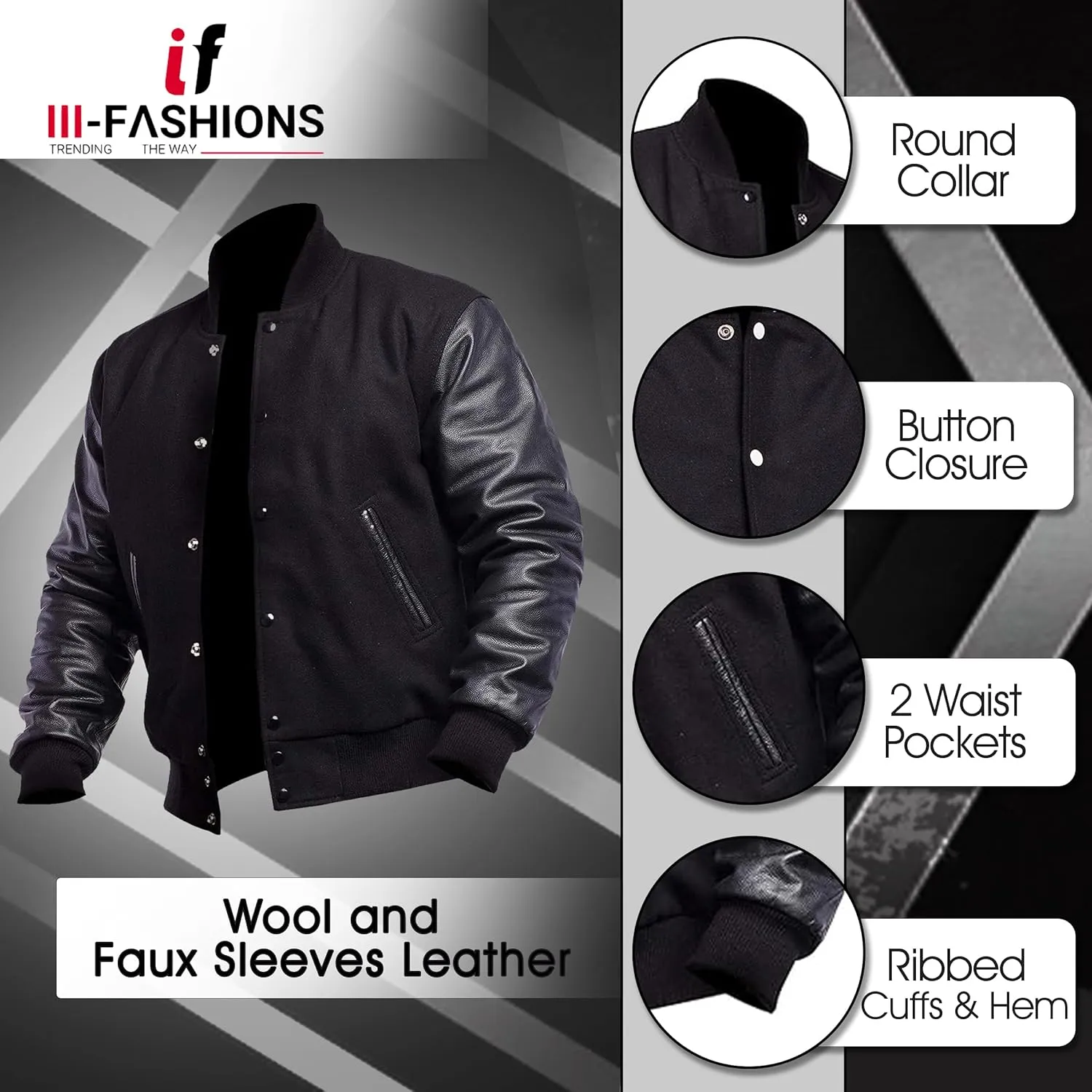 College Letterman Style Varsity Jacket  Mens/Womens High School Baseball Coat Wool   Faux Leather Sleeves