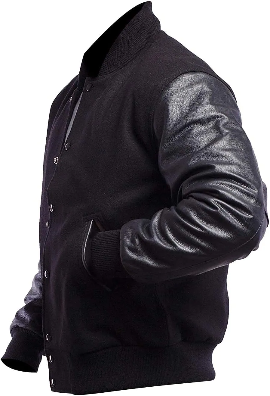 College Letterman Style Varsity Jacket  Mens/Womens High School Baseball Coat Wool   Faux Leather Sleeves