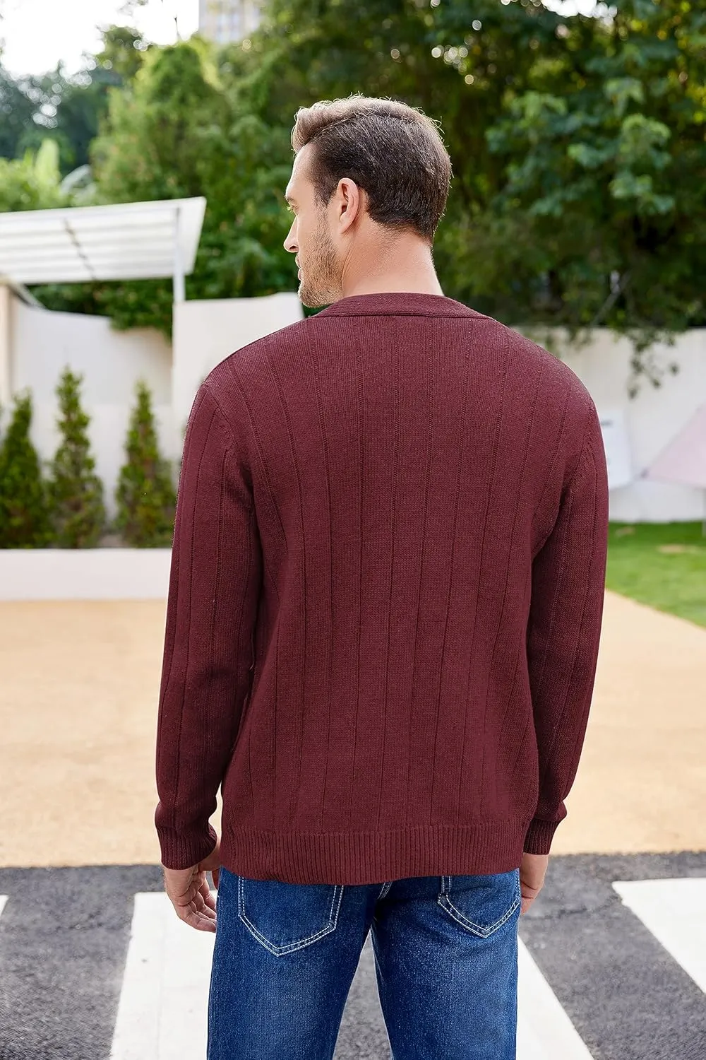 COOFANDY Men's Cardigan Sweater Cable Knit V Neck Button up Sweaters Ribbed Cardigan Sweater with Pockets
