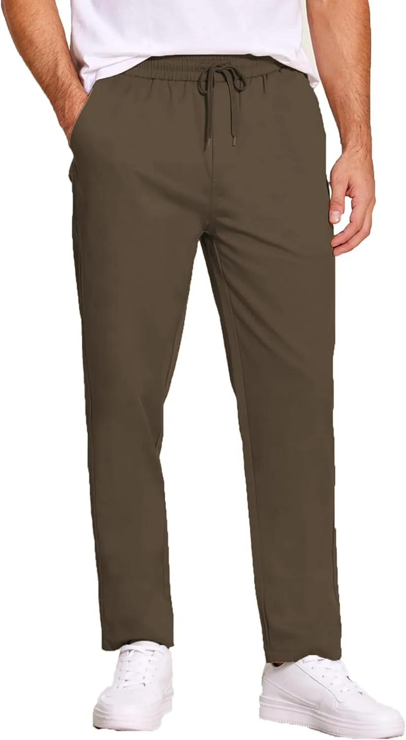 COOFANDY Men's Casual Cotton Pants Regular Fit Elastic Waist Drawstring Twill Pants Straight Leg Chino Pants