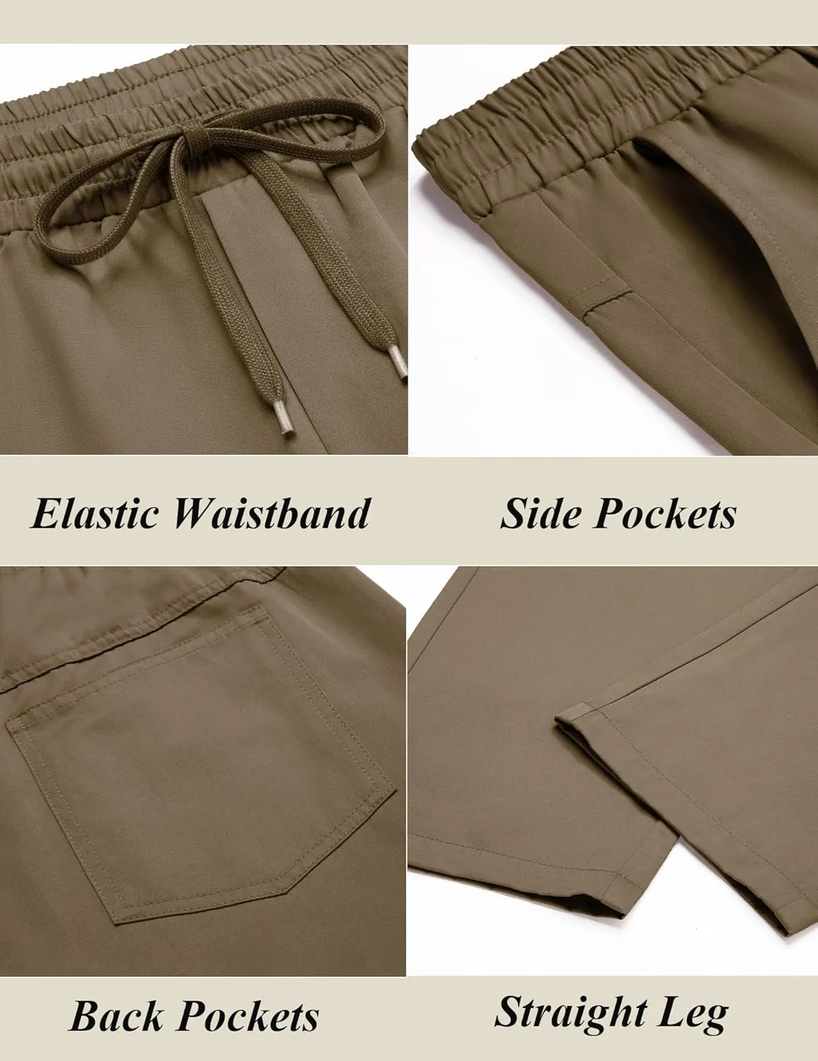 COOFANDY Men's Casual Cotton Pants Regular Fit Elastic Waist Drawstring Twill Pants Straight Leg Chino Pants