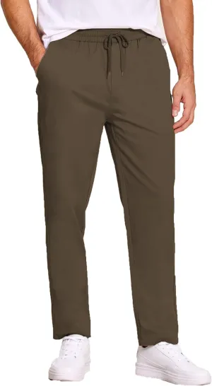 COOFANDY Men's Casual Cotton Pants Regular Fit Elastic Waist Drawstring Twill Pants Straight Leg Chino Pants