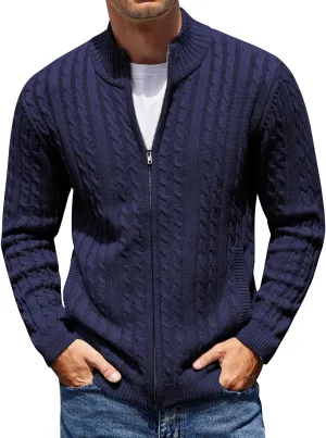 COOFANDY Men's Full Zip Cardigan Sweater Slim Fit Cable Knitted Zip Up Sweater with Pockets