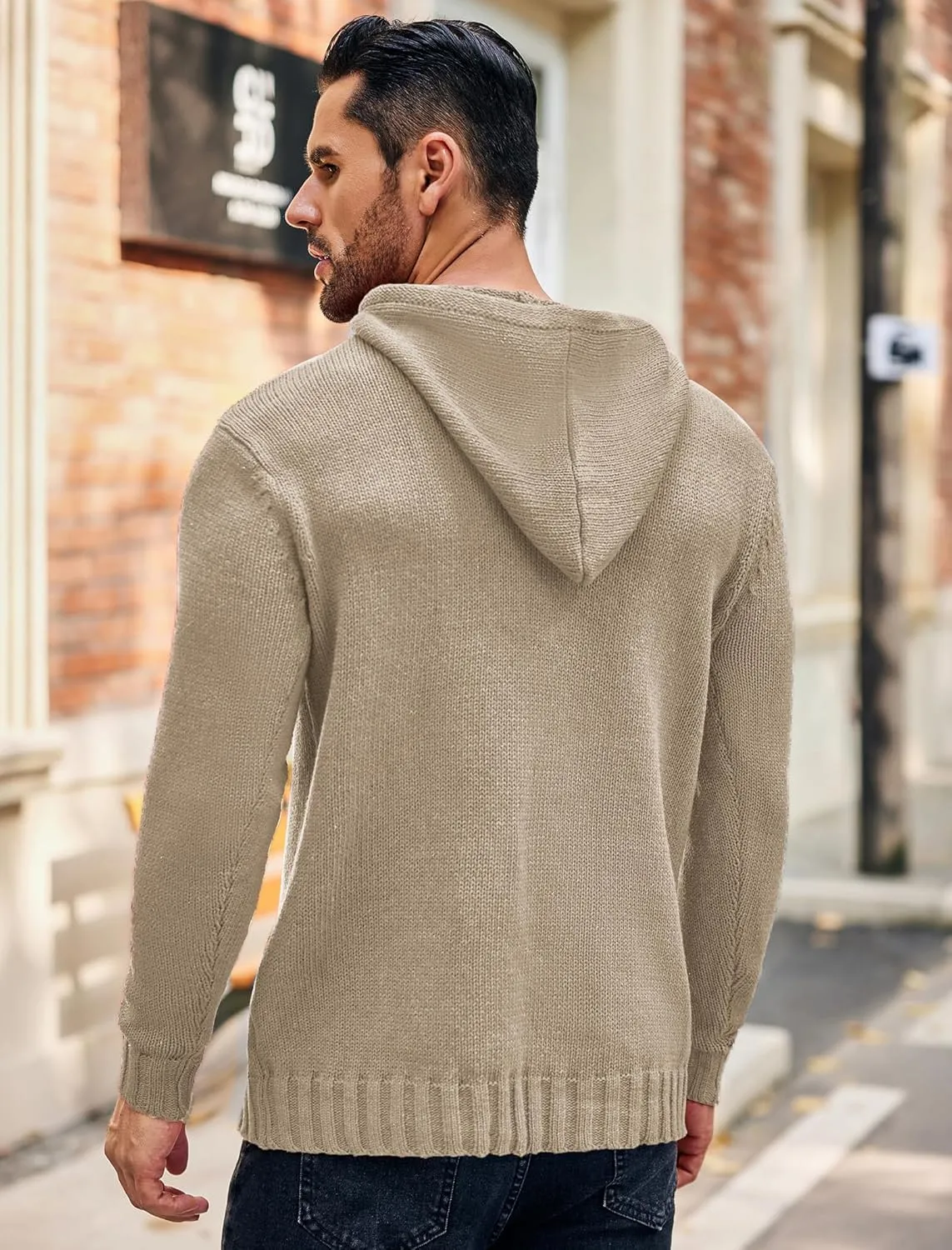COOFANDY Men's Knitted Hoodies Pullover Casual Long Sleeve Turtleneck Sweaters