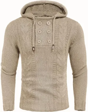 COOFANDY Men's Knitted Hoodies Pullover Casual Long Sleeve Turtleneck Sweaters