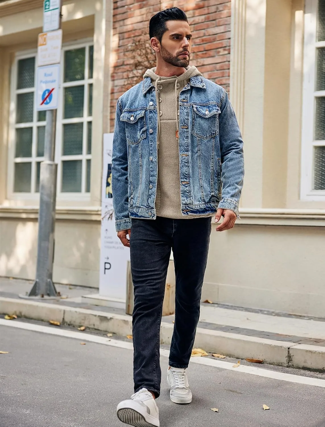 COOFANDY Men's Knitted Hoodies Pullover Casual Long Sleeve Turtleneck Sweaters