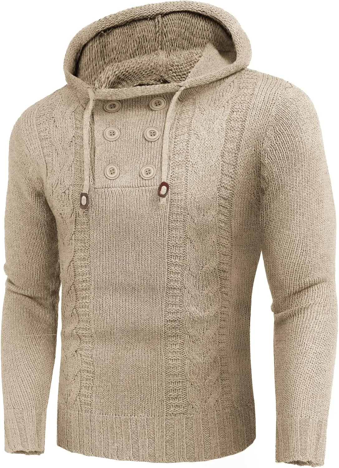 COOFANDY Men's Knitted Hoodies Pullover Casual Long Sleeve Turtleneck Sweaters