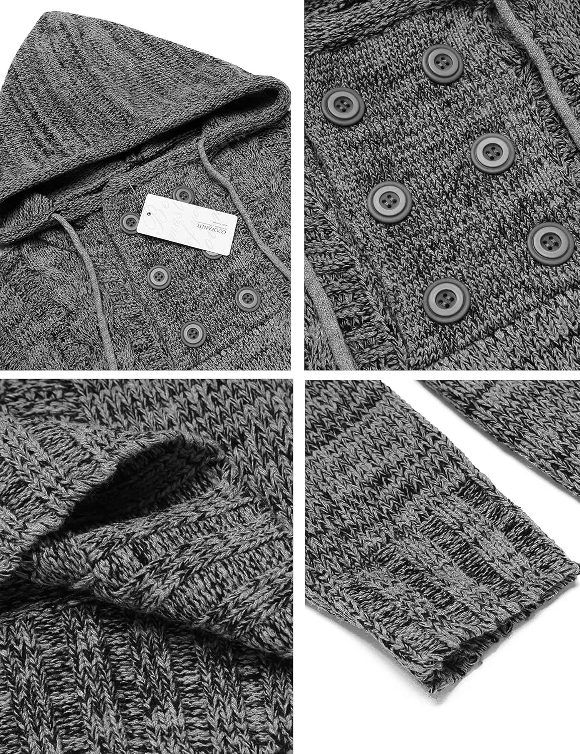 COOFANDY Men's Knitted Hoodies Pullover Casual Long Sleeve Turtleneck Sweaters