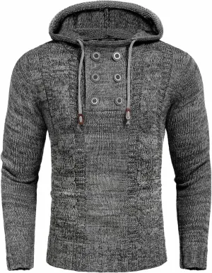 COOFANDY Men's Knitted Hoodies Pullover Casual Long Sleeve Turtleneck Sweaters