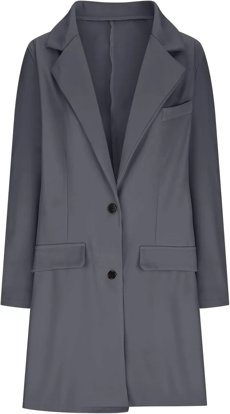 cooki Trench Coat for Women Casual Womens Winter Coats Lapel Cardigan Pea Coats Warm Overcoats Fall Long Blazer Jackets