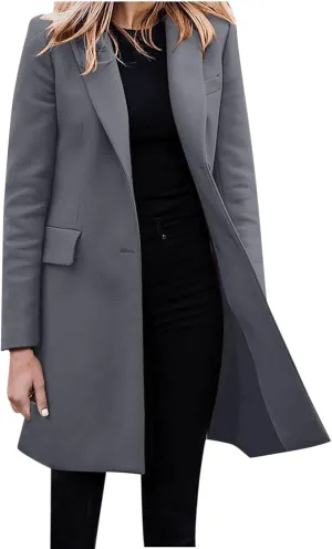 cooki Trench Coat for Women Casual Womens Winter Coats Lapel Cardigan Pea Coats Warm Overcoats Fall Long Blazer Jackets