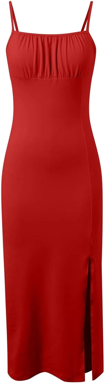 Corset Dress for Women 2025 Sexy Spaghetti Strappy Square Neck Cocktail Dresses Side Split Bodycon Midi Dresses