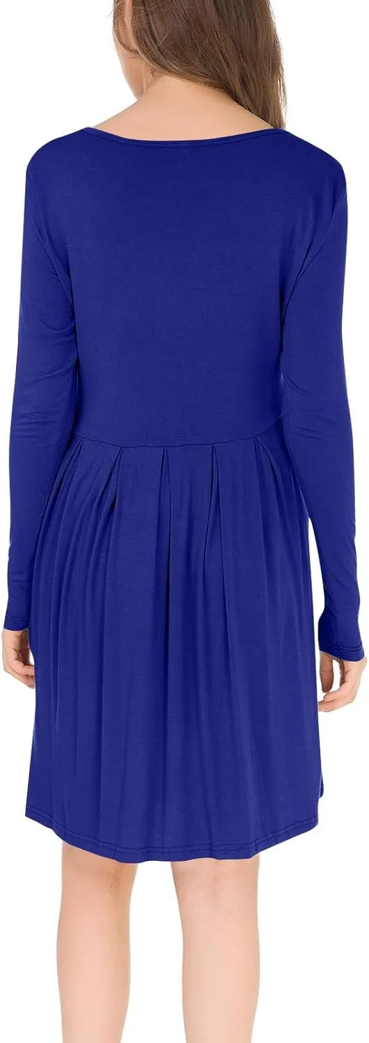 COTECRAM 2025 Women's Spring Casual Long Sleeve Midi Dresses with Pockets Crewneck Flowy A Line Knee Length Boho Dress