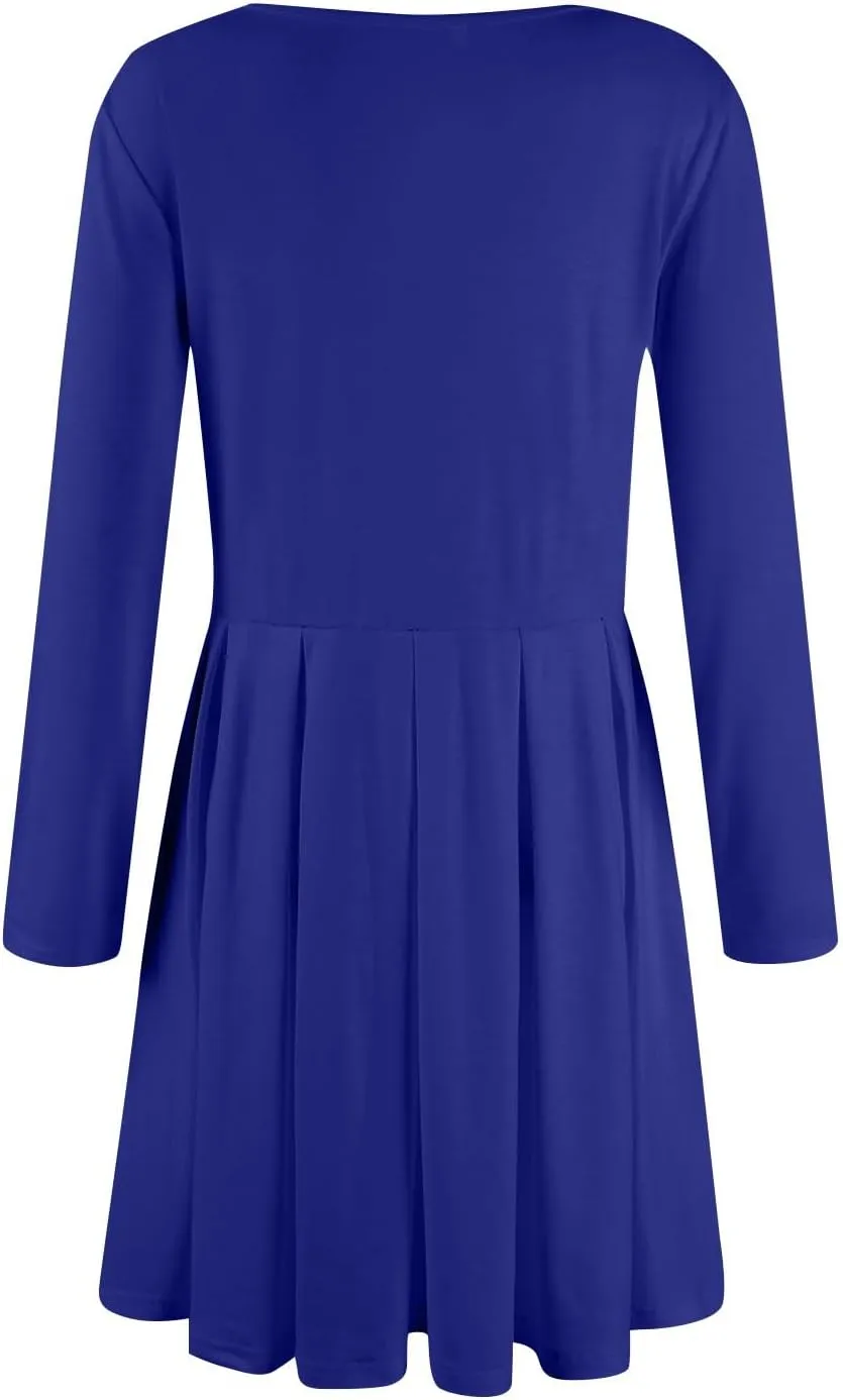 COTECRAM 2025 Women's Spring Casual Long Sleeve Midi Dresses with Pockets Crewneck Flowy A Line Knee Length Boho Dress