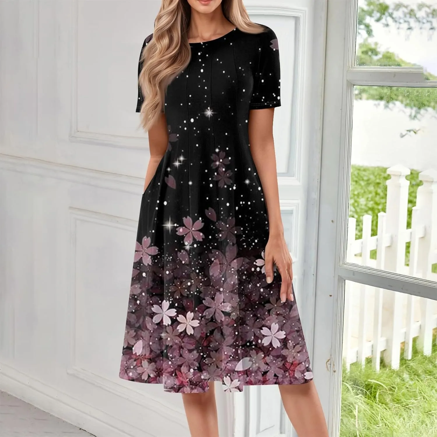 COTECRAM Summer Dresses for Women 2025 Trendy Bohemian Floral Print Maxi Dress Casual Beach Vacation Sundresses with Pockets