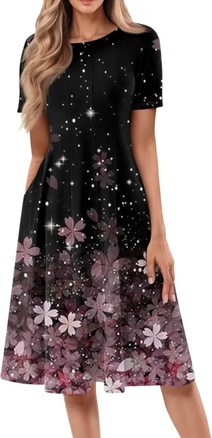 COTECRAM Summer Dresses for Women 2025 Trendy Bohemian Floral Print Maxi Dress Casual Beach Vacation Sundresses with Pockets