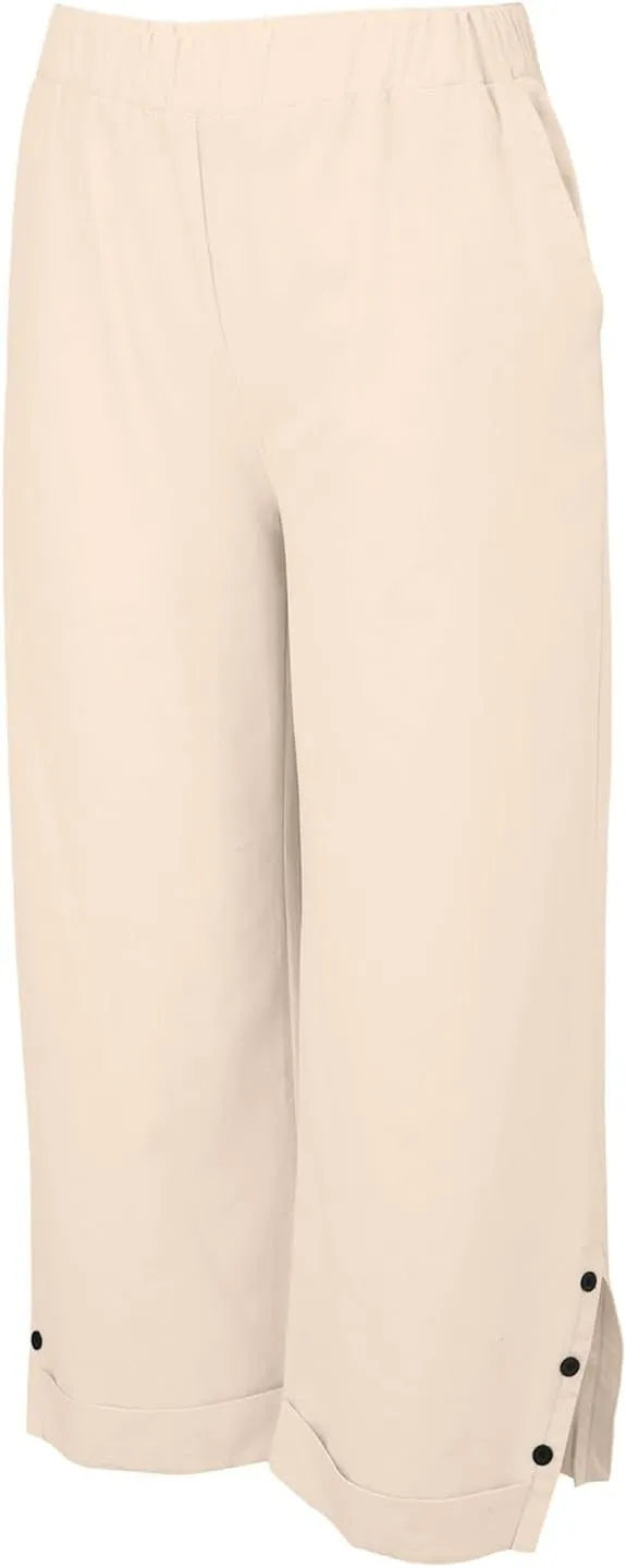 Cotton Linen Pants for Women Elastic High Waist Straight Leg Lounge Pants Summer Casual Slacks Trousers with Pockets