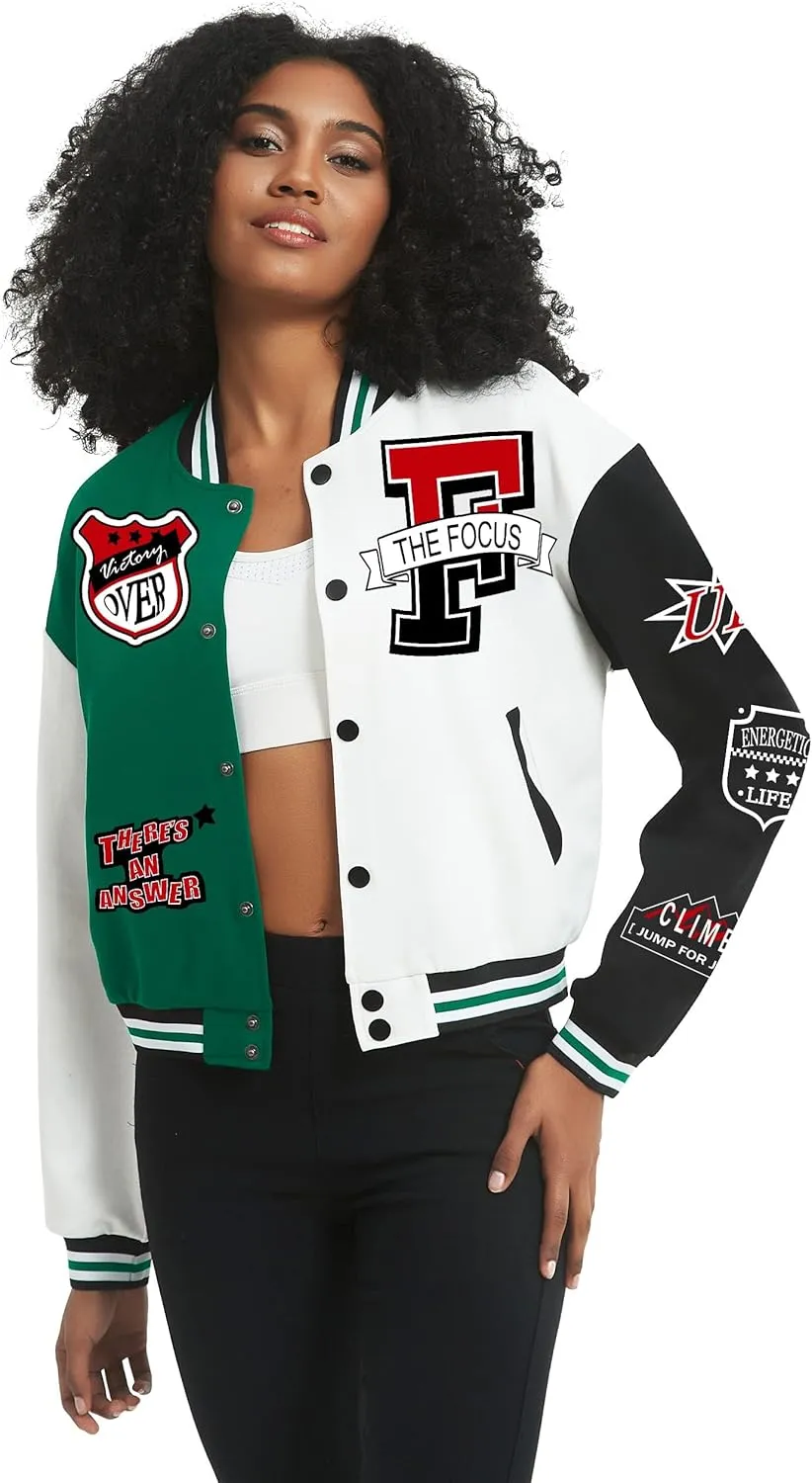 COZYPOIN Women's Varsity Jacket Cropped Letterman Jacket Lightweight Button Down Bomber Racer Baseball Y2K Coats