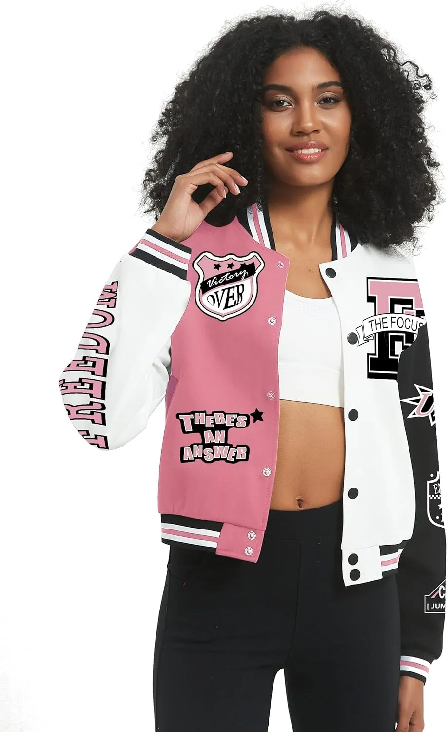 COZYPOIN Women's Varsity Jacket Cropped Letterman Jacket Lightweight Button Down Bomber Racer Baseball Y2K Coats